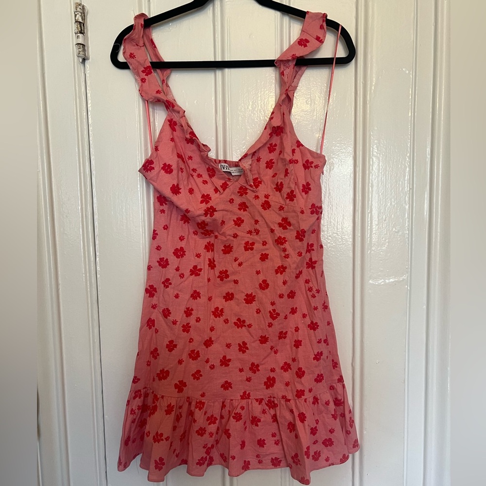 Zara Pink Floral Ruffled Mini Dress